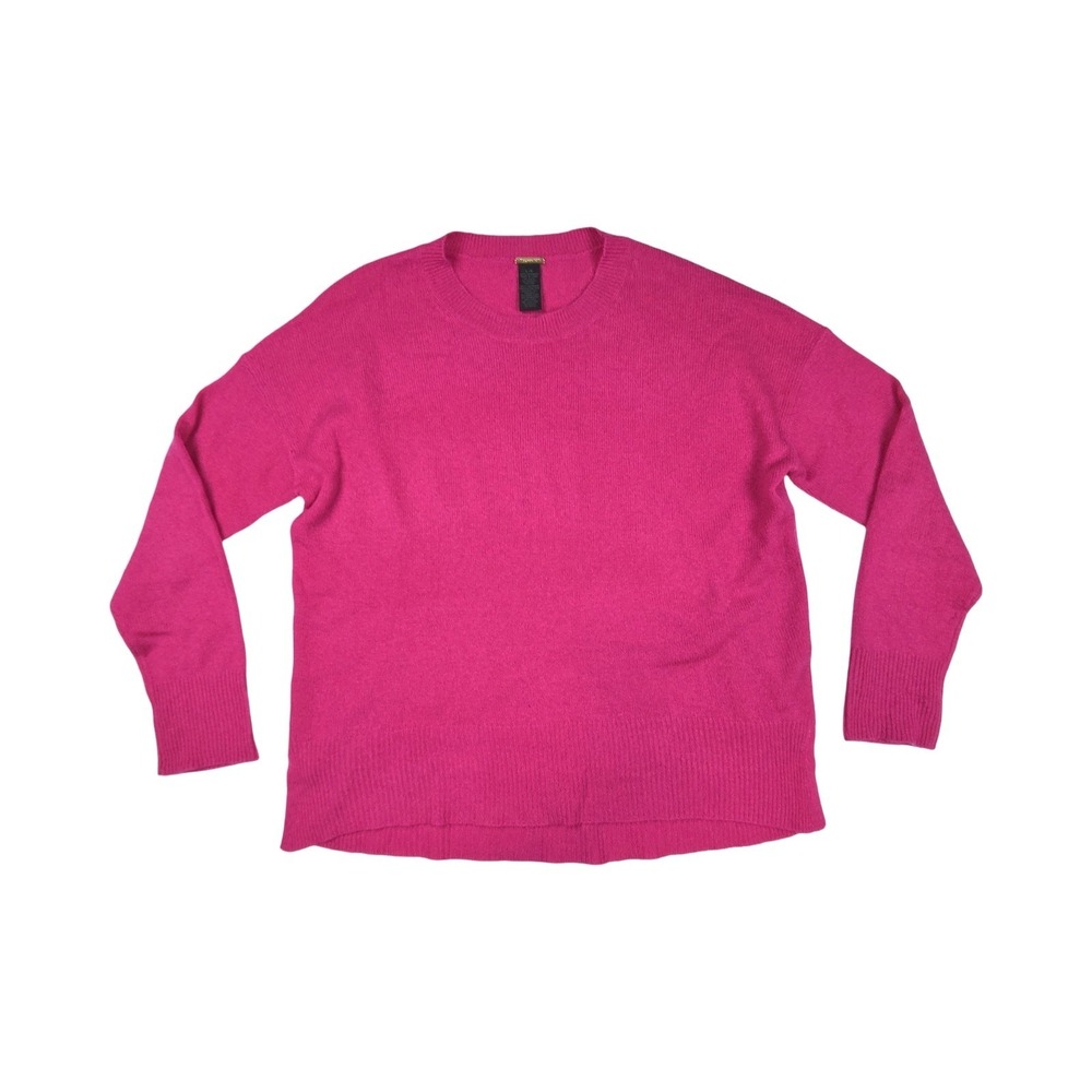 Magaschoni Hot Pink 100% Cashmere Crewneck Sweater Size Large High Low Hem